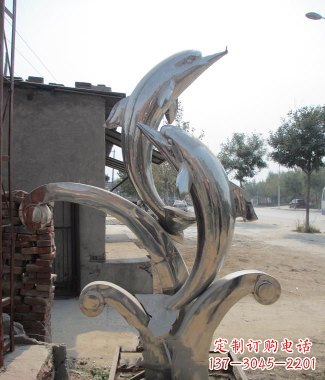 海南倾情展示——室外可靠不锈钢海豚雕塑