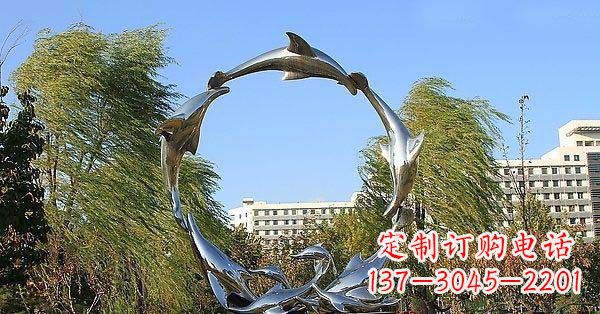 海南华丽精致的不锈钢海豚雕塑