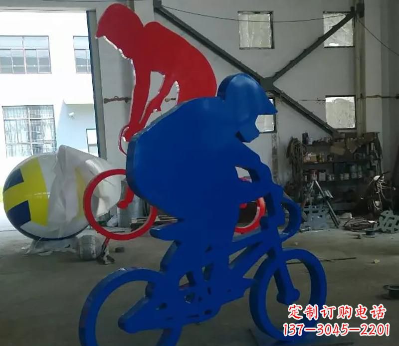 海南公园不锈钢骑自行车运动人物雕塑