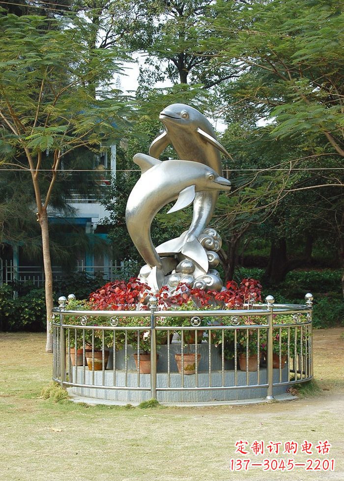 海南不锈钢踏浪海豚雕塑