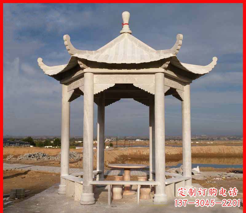 海南公园大理石六角石雕凉亭 (2)