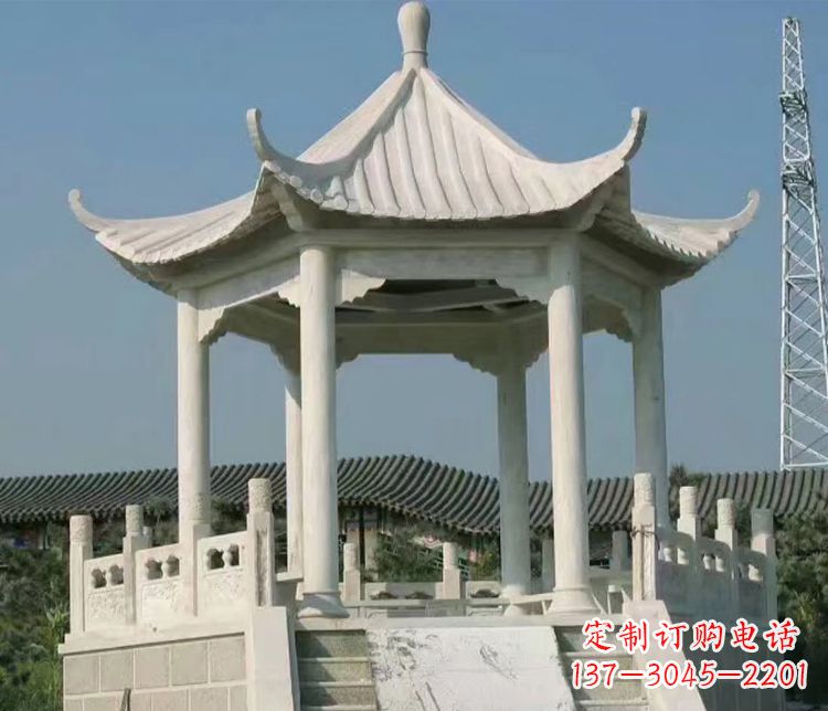 海南极具视觉冲击力的大理石六角石凉亭雕塑
