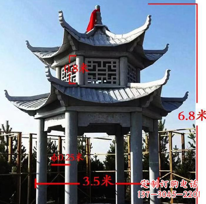 海南杰出的大理石六角石双层凉亭雕塑