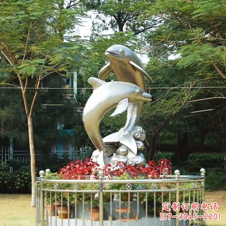 海南公园动物海豚不锈钢景观雕塑