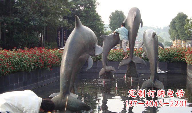 海南公园海豚动物铜雕