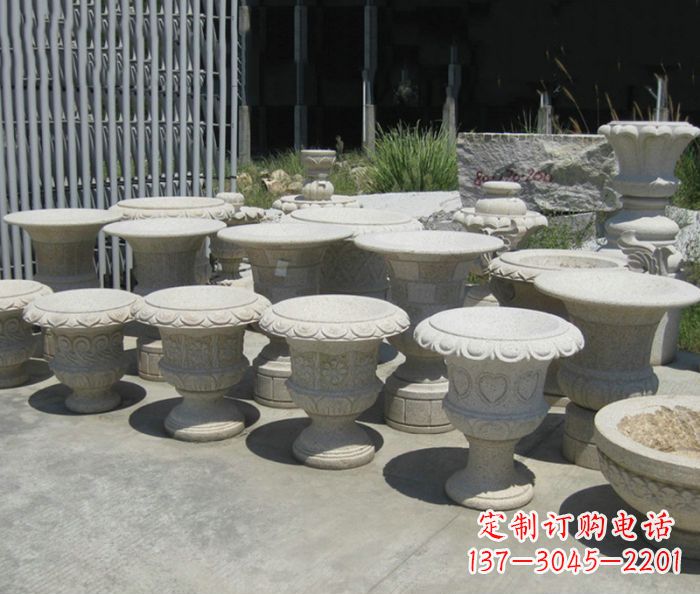 海南大理石花盆石雕艺术品