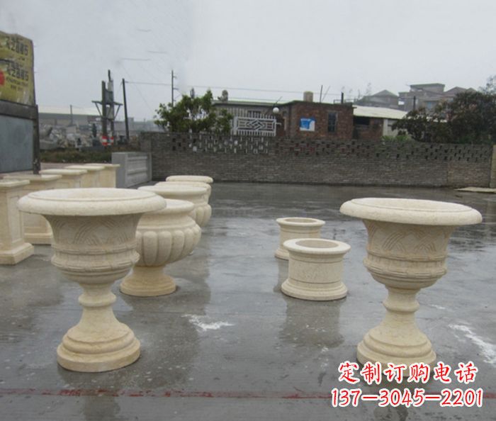 海南完美绽放——大理石花盆石雕
