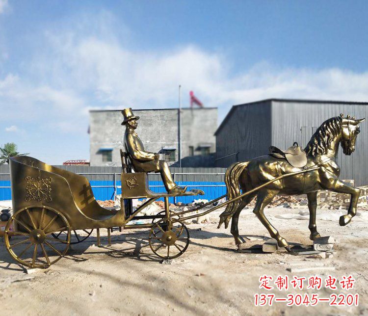 海南公园景观坐着马车的人物铜雕