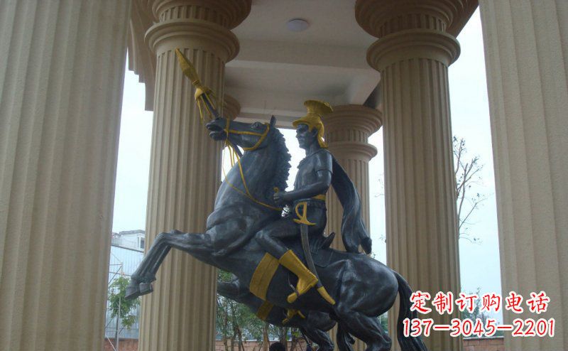 海南公园骑马的罗马士兵人物铜雕