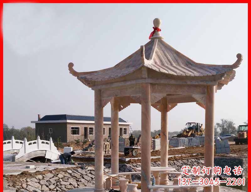 海南红六角石凉亭雕塑