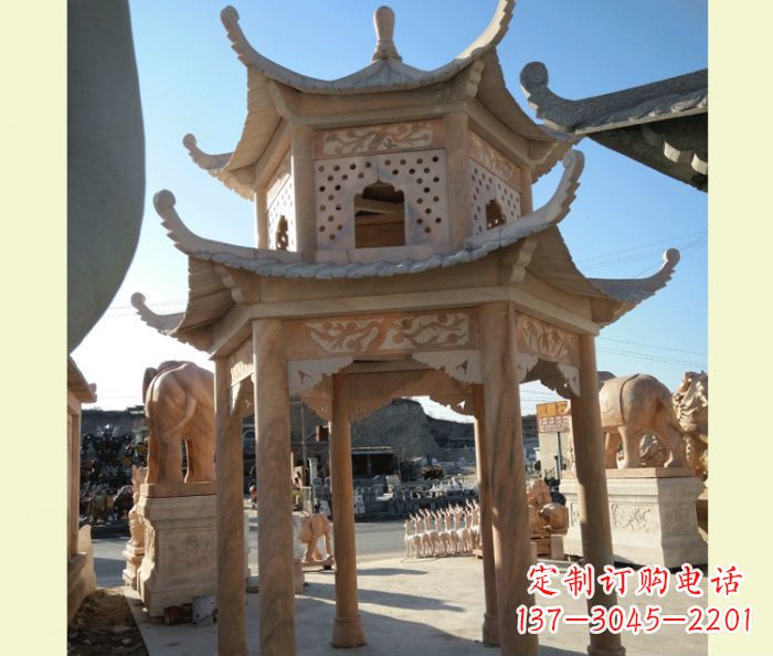 海南中式双层石雕凉亭