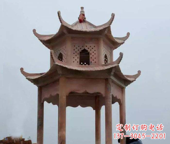 海南中领雕塑双层六角石雕凉亭