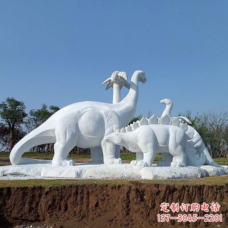 海南公园园林汉白玉恐龙情景动物雕塑