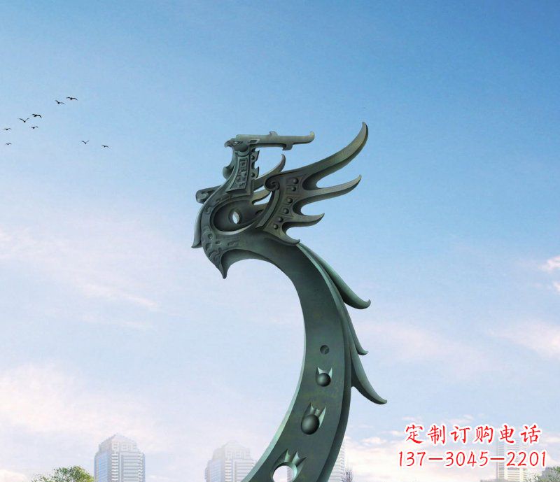 海南广场不锈钢抽象凤凰雕塑 (6)