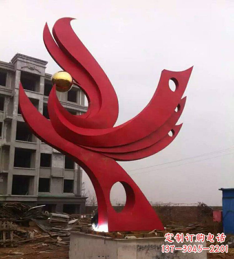 海南广场不锈钢抽象凤凰雕塑_1