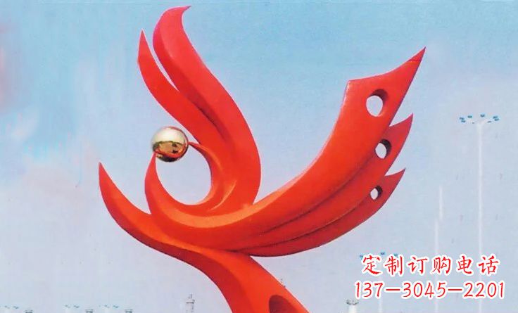 海南新中领雕塑-不锈钢抽象凤凰雕塑