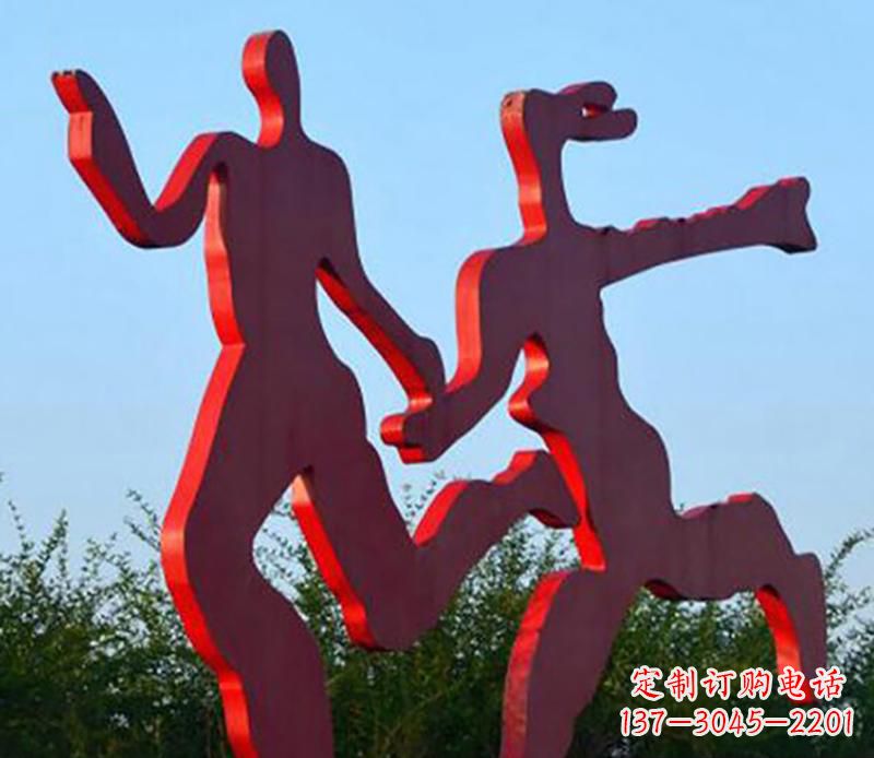 海南中领雕塑-多彩情侣跑步雕塑