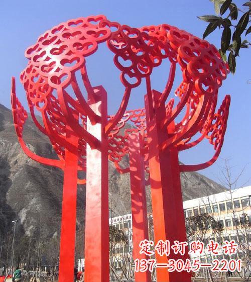 海南不锈钢心形树叶大树雕塑，展示爱与生命