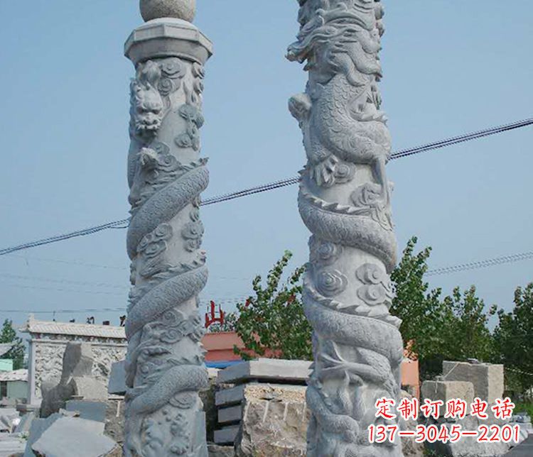 海南广场大理石盘龙柱景观石雕_1