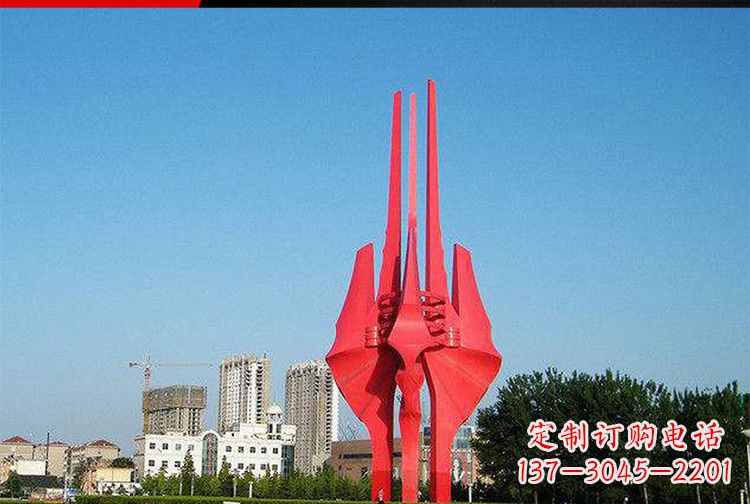 海南中领雕塑红色不锈钢树叶雕塑