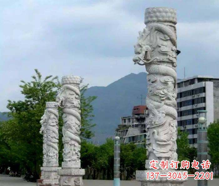 海南广场景观大理石龙柱石雕 (3)