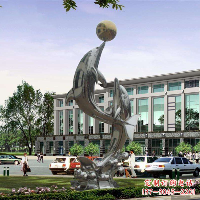 海南海豚戏球不锈钢雕塑