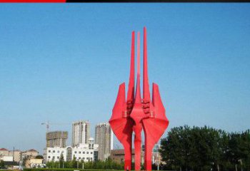 海南中领雕塑红色不锈钢树叶雕塑