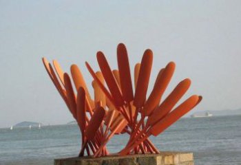 海南海边不锈钢抽象船桨雕塑
