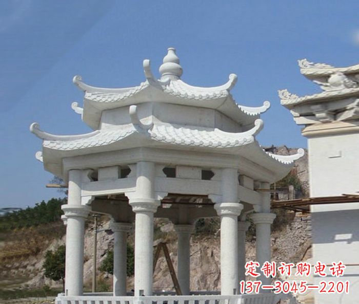 海南精美汉白玉双层石凉亭雕塑