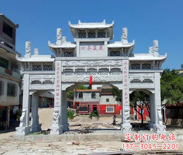 海南中领雕塑-三门牌坊石雕