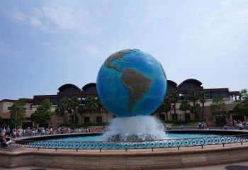 海南视觉奇景，不锈钢水景喷泉地球仪雕塑