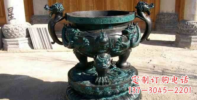 海南精美青铜祭祀圆香炉雕塑