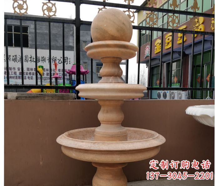海南三层风水球晚霞红别墅石雕