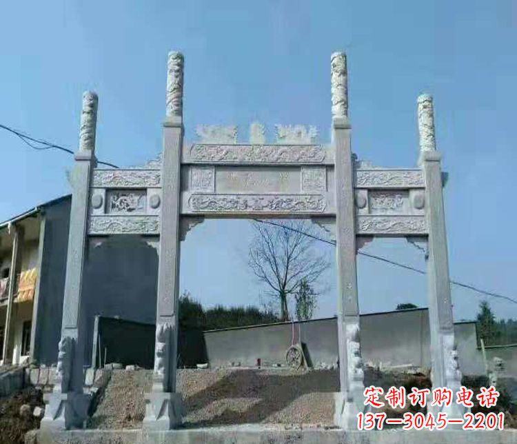 海南三门仿古牌坊石雕,精致雕刻典雅之美