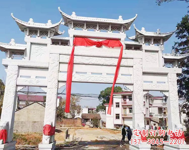 海南三门三楼石雕牌坊:专业定制牌坊雕塑