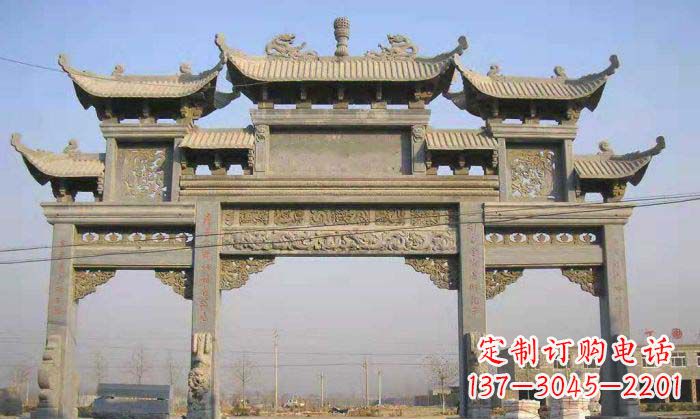 海南特色街角石雕牌坊精致典雅的装点