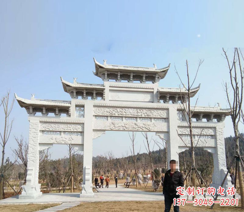 海南三门五楼汉白玉牌坊石雕