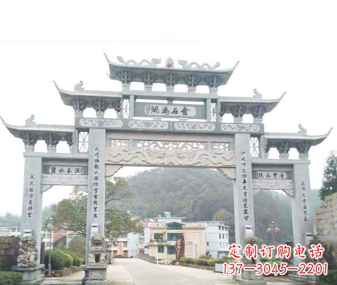 海南三门五楼石牌坊石雕——精美精致的多层次雕刻