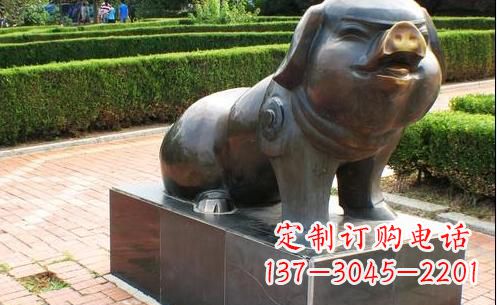 海南古典中国十二生肖猪铜雕塑