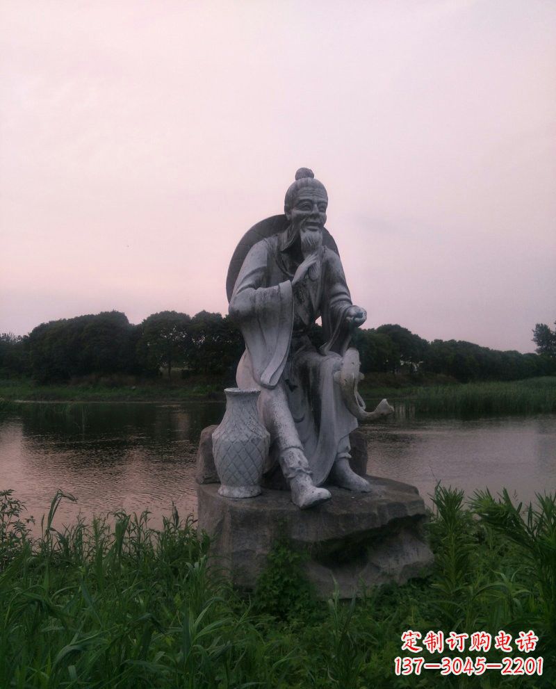 海南美观大气的姜太公石雕鱼钓雕塑