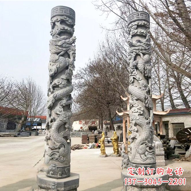 海南中领雕塑传统工艺制作精美石雕盘龙柱