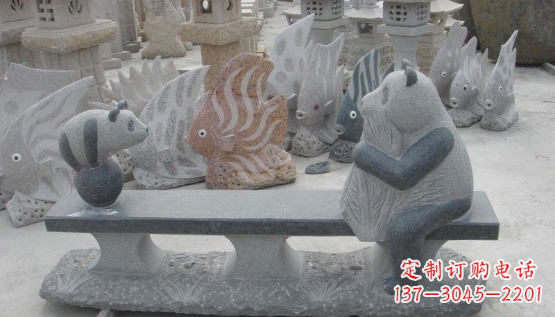 海南石雕熊猫座椅