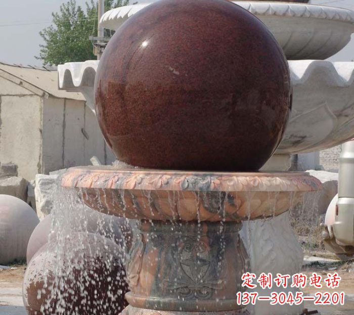 海南石来运转小型风水球喷泉石雕