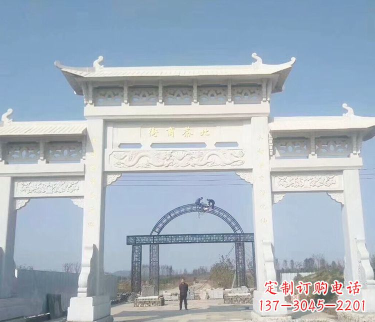 海南石牌坊三门牌坊石雕 (4)