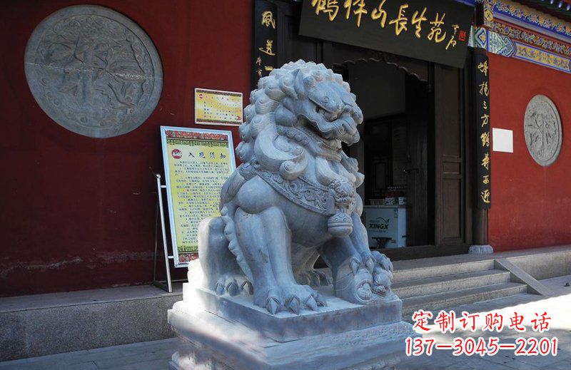 海南石狮子寺庙门口石雕