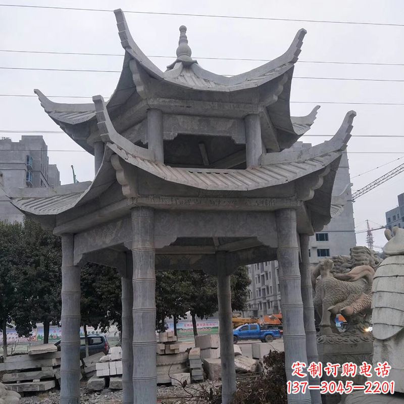 海南双层八角石雕凉亭