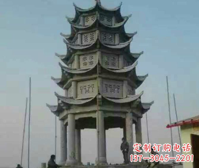 海南双层大理石凉亭石雕 (2)