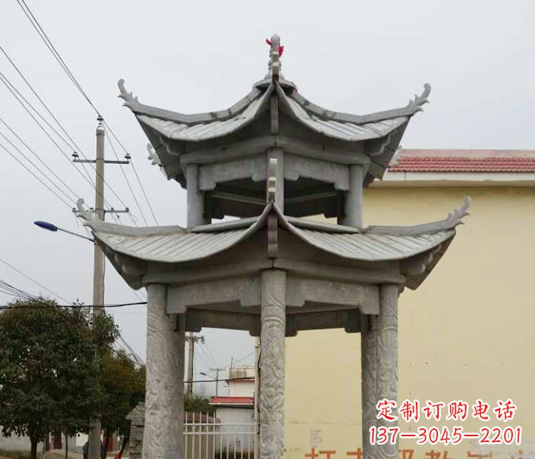 海南双层仿古凉亭石雕 (2)