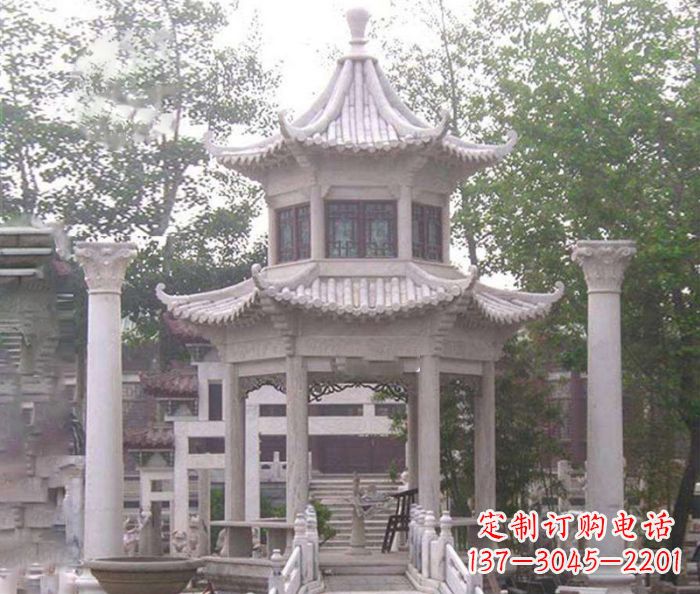 海南双层仿古凉亭石雕 (3)
