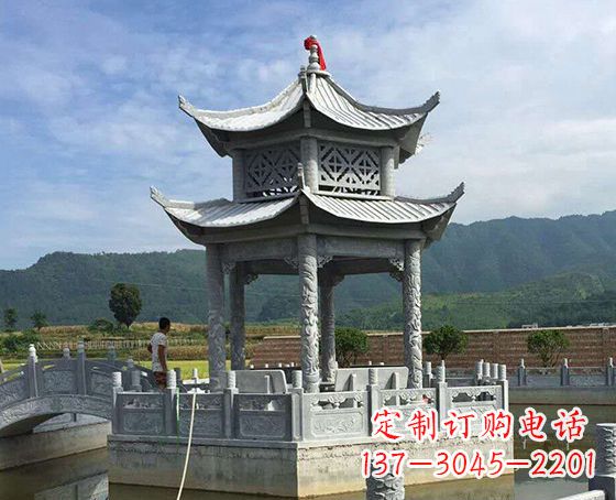 海南双层仿古凉亭石雕_1